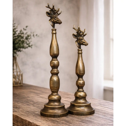 Antique Brass Deer Head Candle Holder