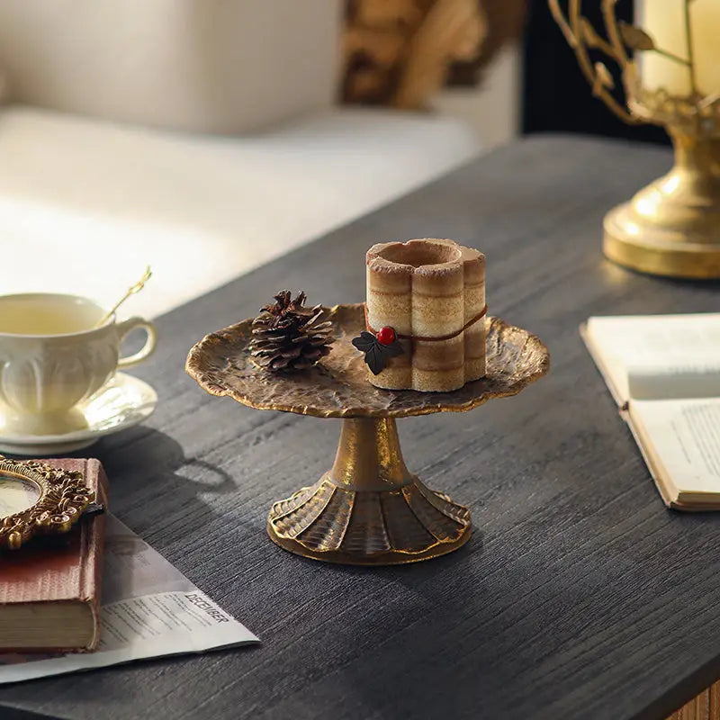 Gold Pedestal Display Tray With Stand (Set of 2)