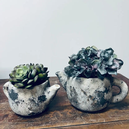 Cement Rustic Teapot Succulent Planter