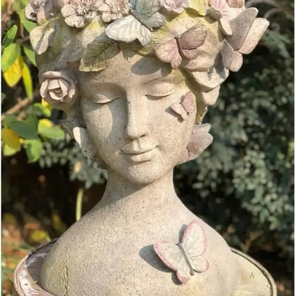RESIN YOUNG GIRL PLANTER WITH COLORFUL BUTTERFLY