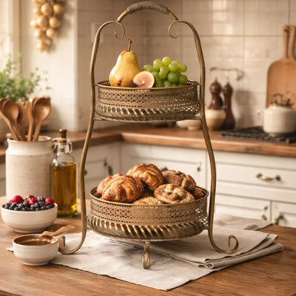 Vintage 2-Tier Metal Bar Cart Stand
