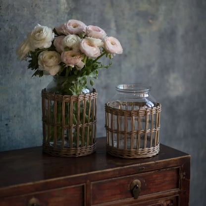 Wicker Basket with Glass Canister
