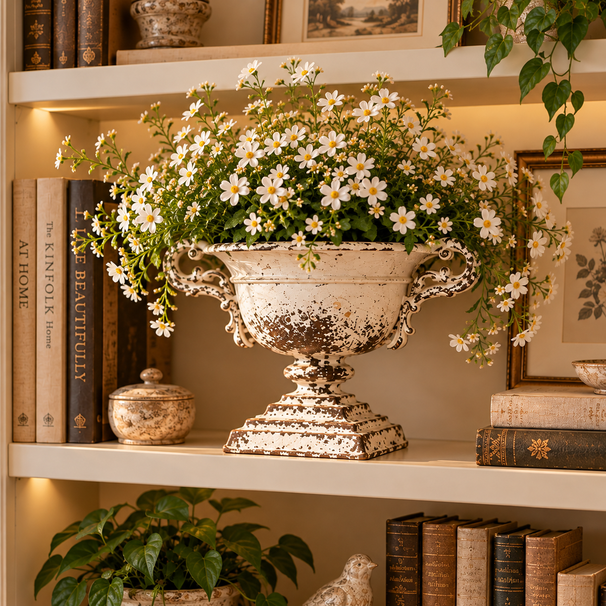Distressed White Iron Urn